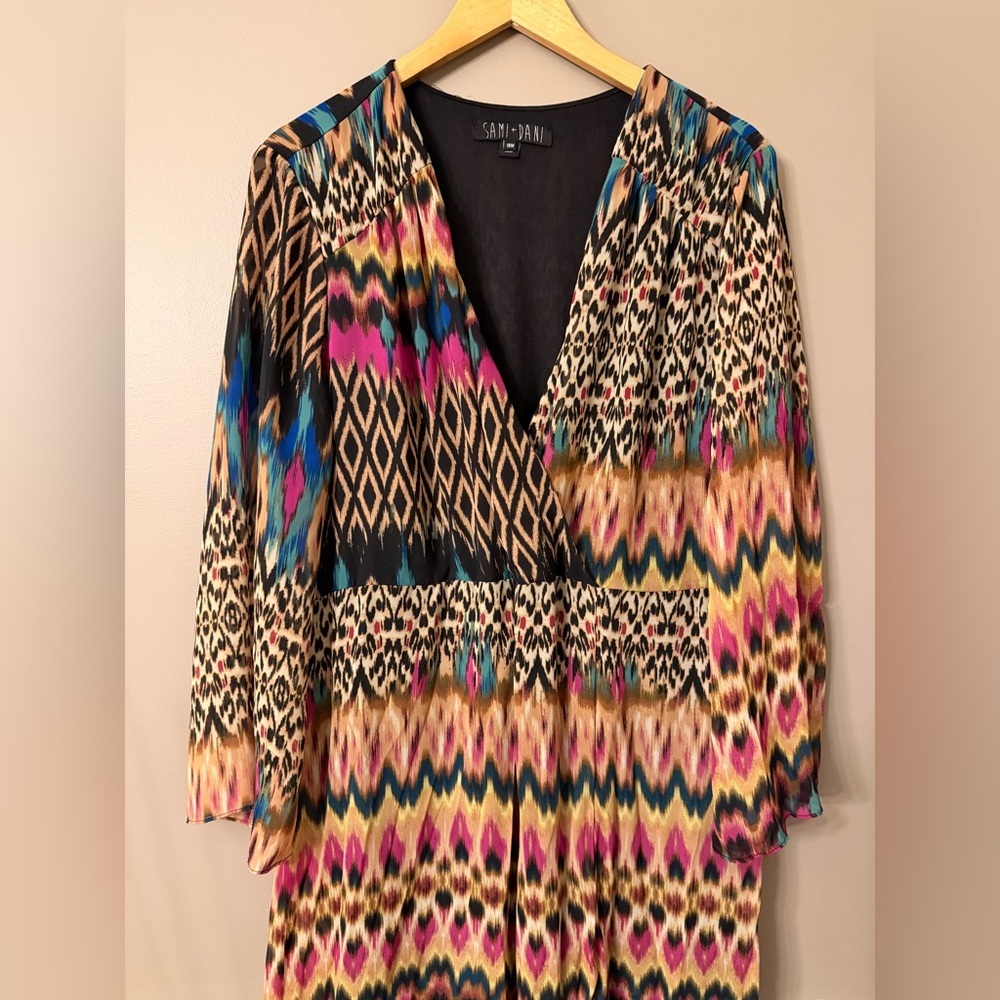 Sami + Dani Plus Size 18W Colorful Ikat Print Faux Wrap Maxi Dress - Picture 2 of 10